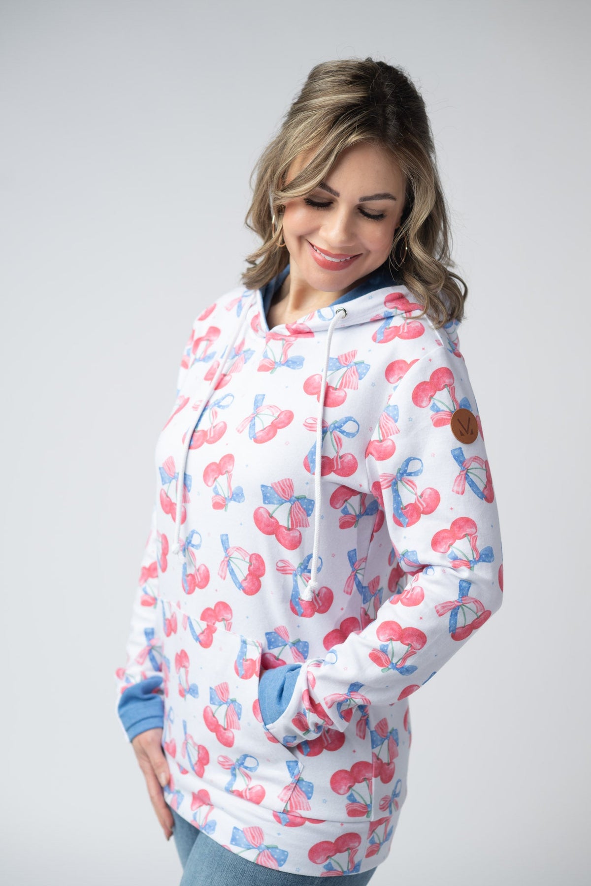 Hailey Pullover Hoodie - Patriotic Cherries-Hoodie-Villari Chic, women's online fashion boutique in Severna, Maryland