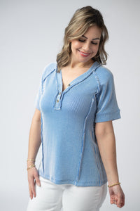 Juliette Button Top - Blue-Tops-Villari Chic, women's online fashion boutique in Severna, Maryland