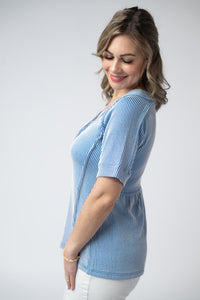 Juliette Button Top - Blue-Tops-Villari Chic, women's online fashion boutique in Severna, Maryland