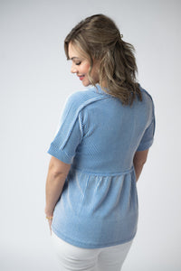 Juliette Button Top - Blue-Tops-Villari Chic, women's online fashion boutique in Severna, Maryland