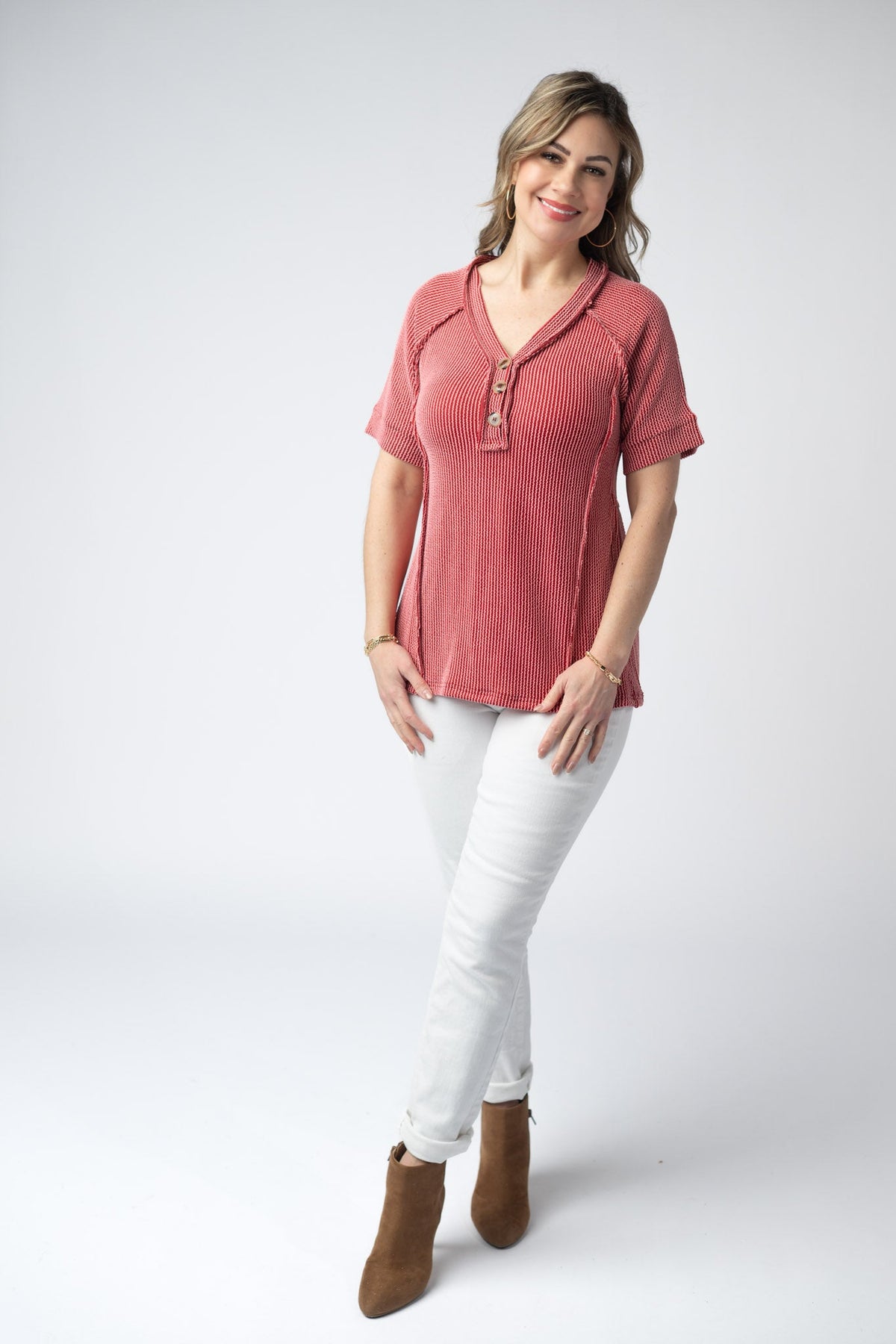 Juliette Button Top - Red-Tops-Villari Chic, women's online fashion boutique in Severna, Maryland