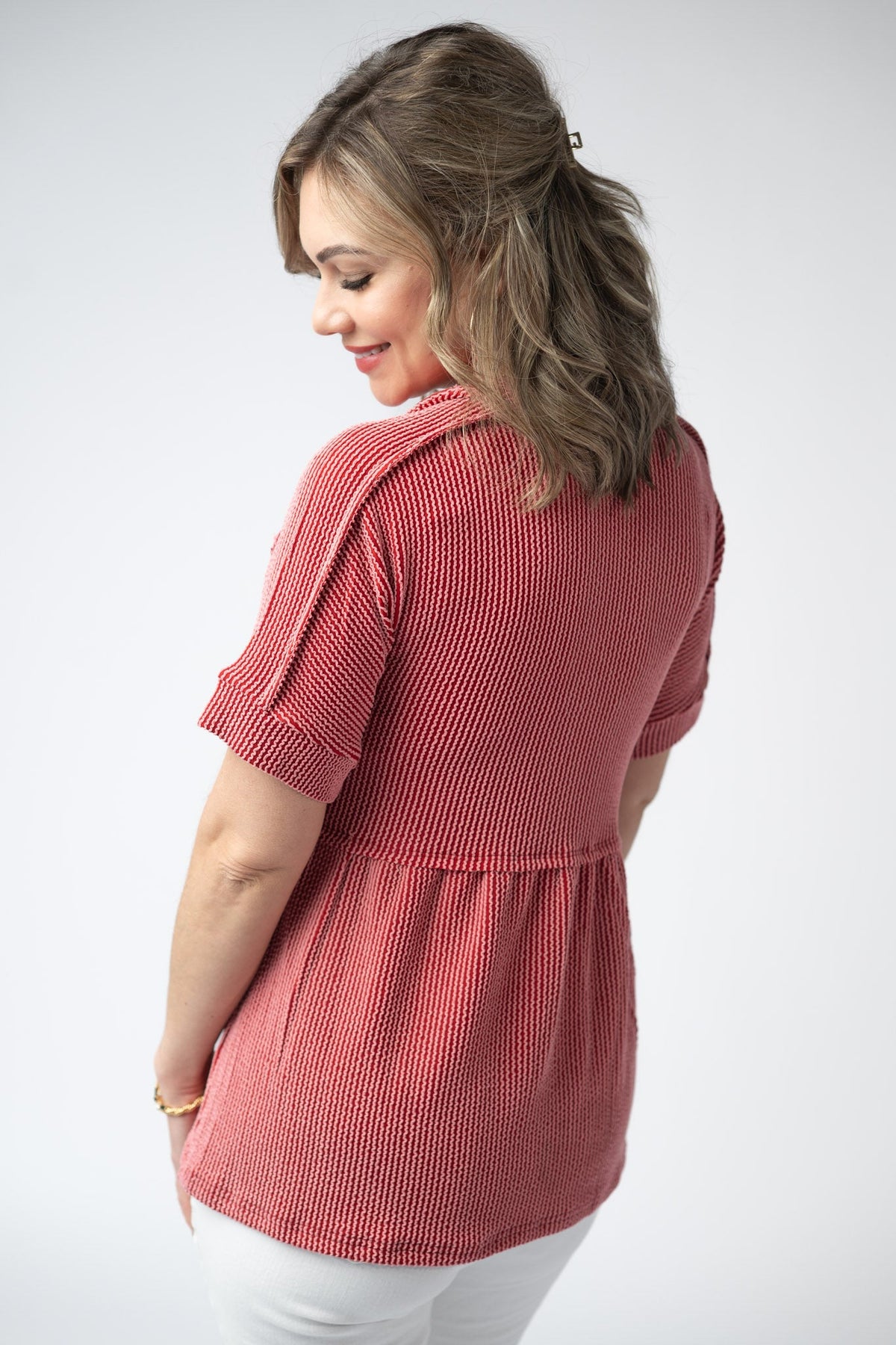 Juliette Button Top - Red-Tops-Villari Chic, women's online fashion boutique in Severna, Maryland
