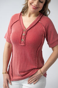 Juliette Button Top - Red-Tops-Villari Chic, women's online fashion boutique in Severna, Maryland
