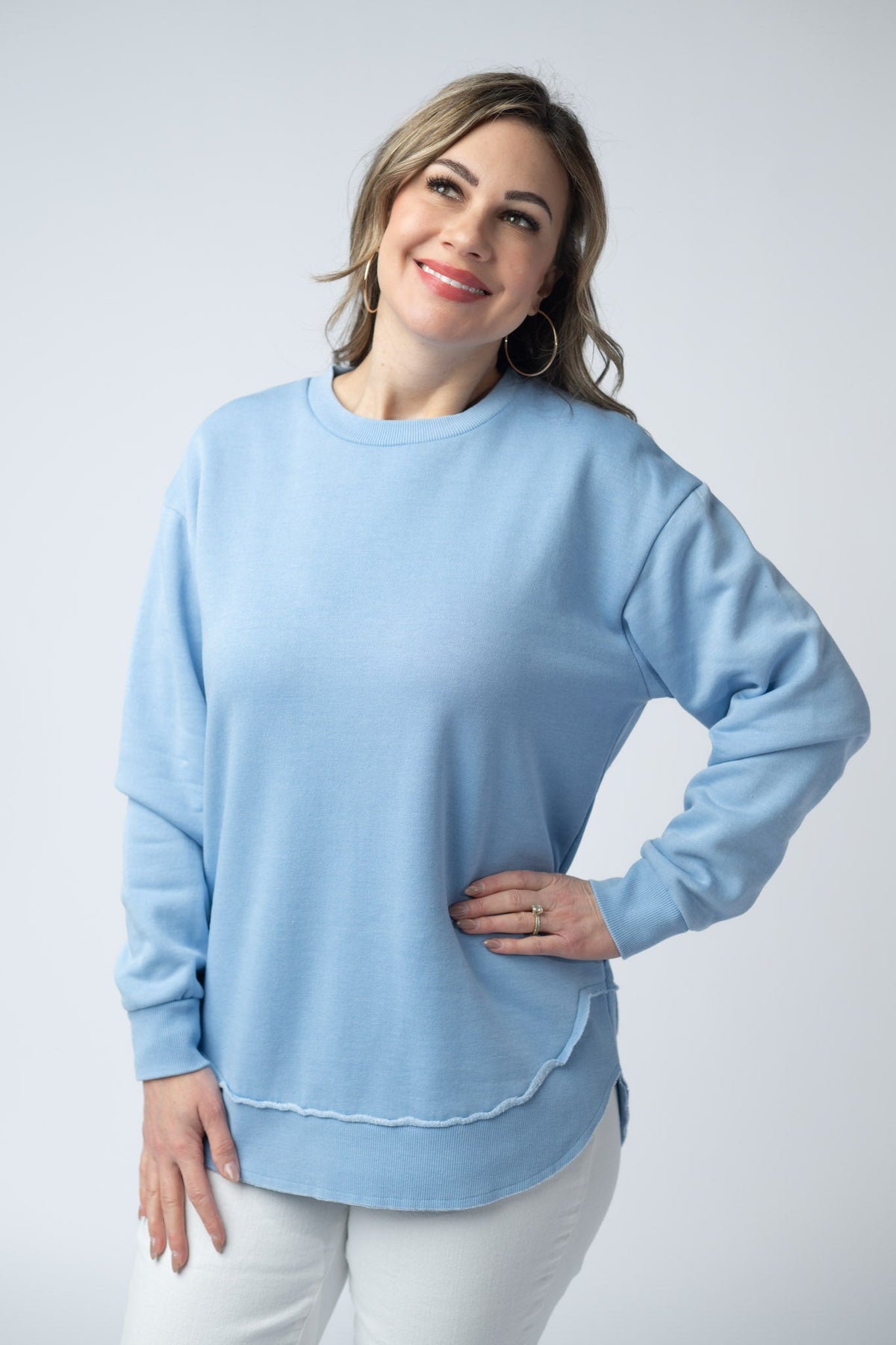 Vintage Wash Pullover - Dusty Blue-Pullover-Villari Chic, women's online fashion boutique in Severna, Maryland
