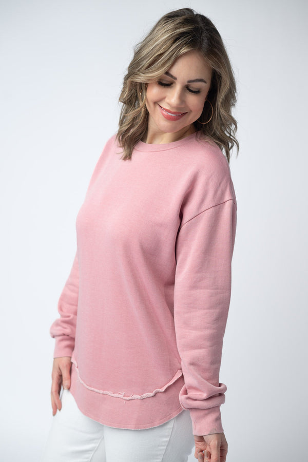 Vintage Wash Pullover - Dusty Pink-Pullover-Villari Chic, women's online fashion boutique in Severna, Maryland