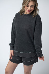 Vintage Wash Pullover - Black-Pullover-Villari Chic, women's online fashion boutique in Severna, Maryland