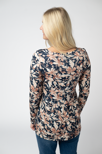Long Sleeve Sarah Ruffle Top - Navy Autumn Petals-Tops-Villari Chic, women's online fashion boutique in Severna, Maryland