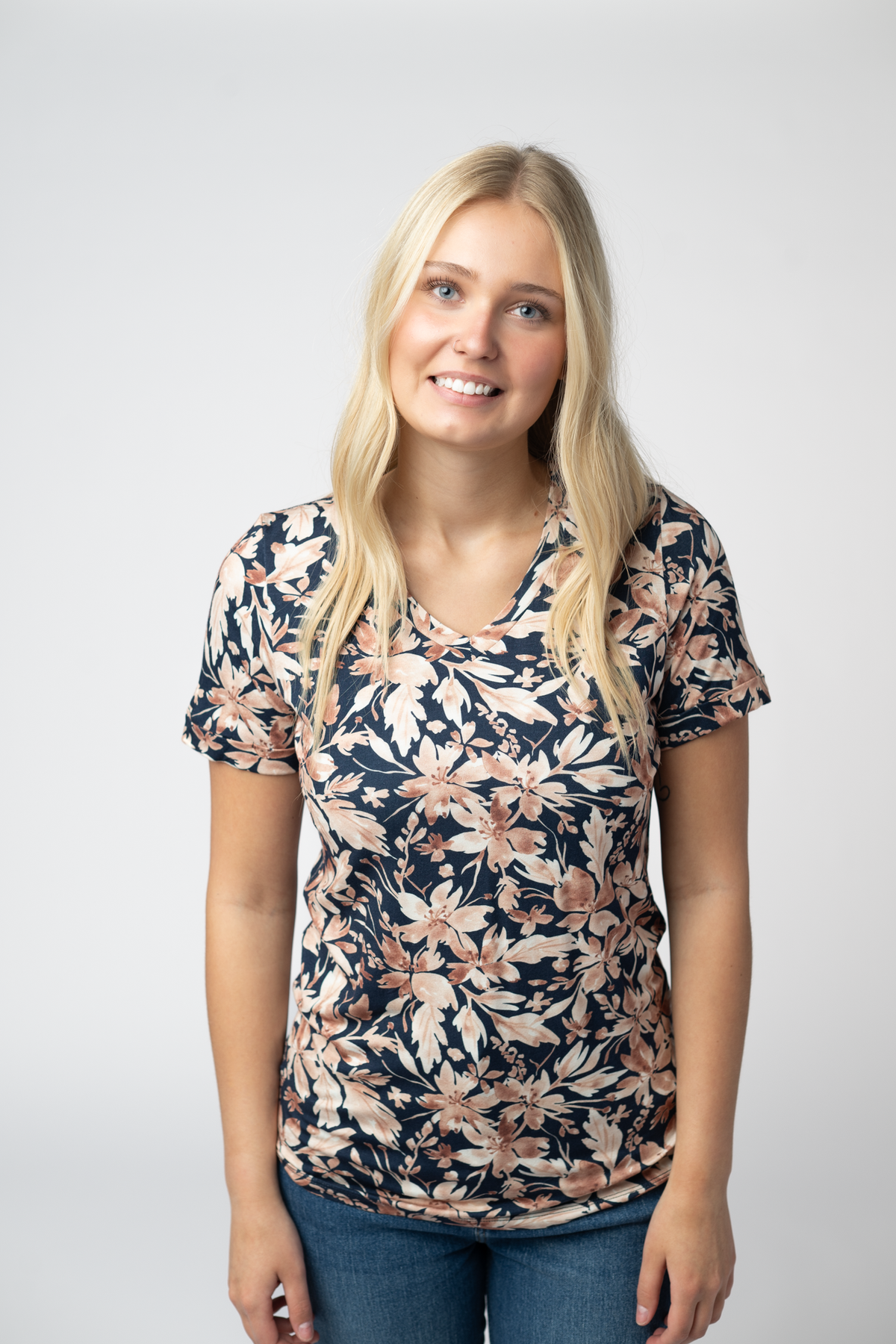 Sophie Top - Navy Autumn Petals-Shirts-Villari Chic, women's online fashion boutique in Severna, Maryland