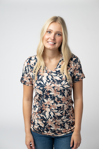 Sophie Top - Navy Autumn Petals-Shirts-Villari Chic, women's online fashion boutique in Severna, Maryland