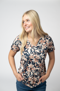 Sophie Top - Navy Autumn Petals-Shirts-Villari Chic, women's online fashion boutique in Severna, Maryland