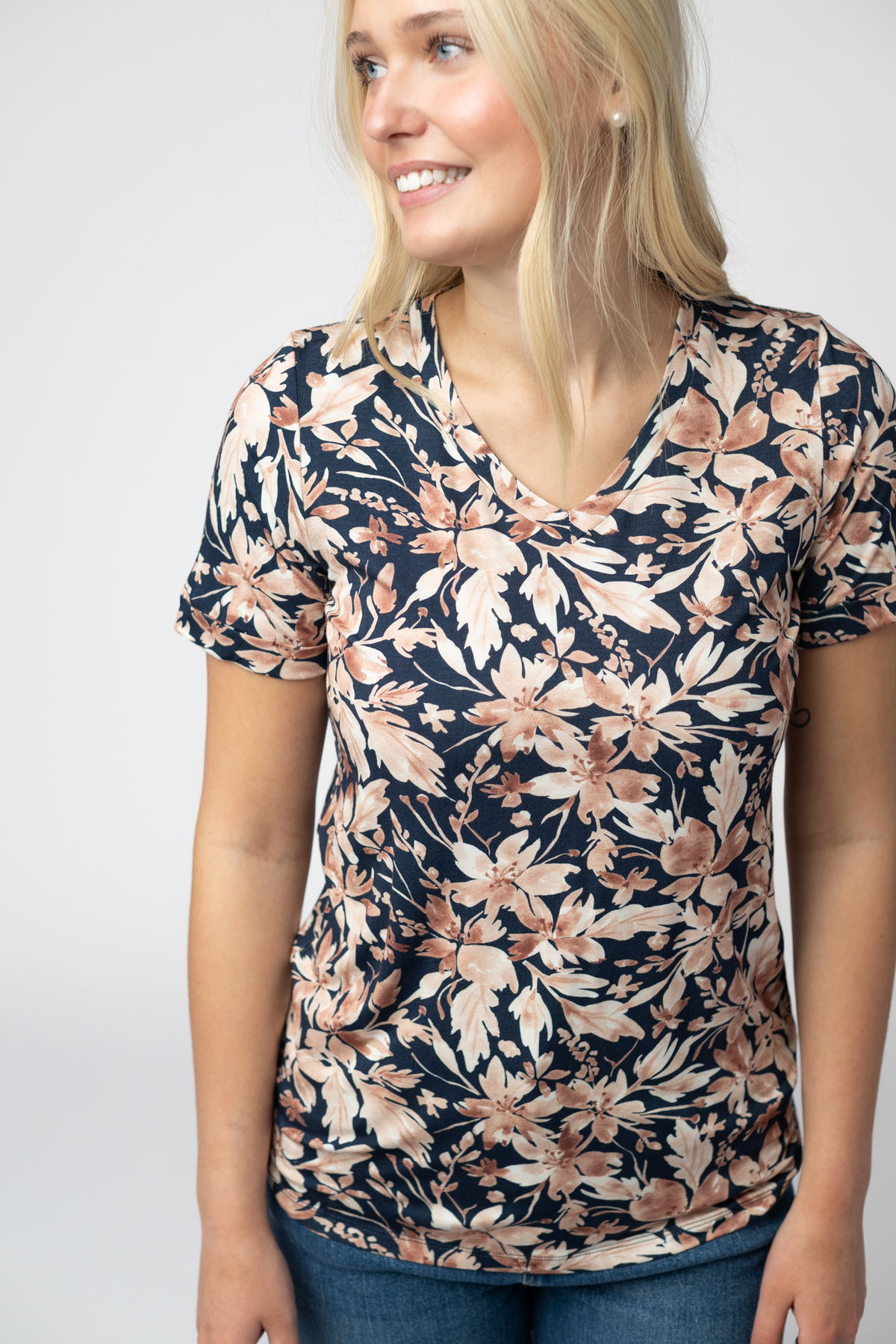 Sophie Top - Navy Autumn Petals-Shirts-Villari Chic, women's online fashion boutique in Severna, Maryland