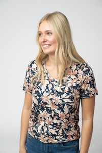 Sophie Top - Navy Autumn Petals-Shirts-Villari Chic, women's online fashion boutique in Severna, Maryland