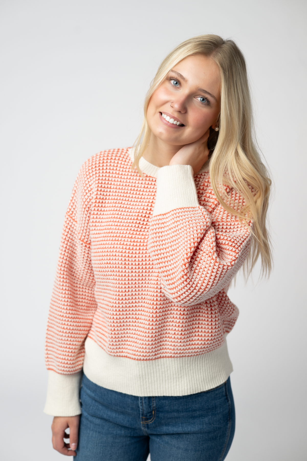 Charlotte Sweater - Orange and Ivory-Sweater-Villari Chic, women's online fashion boutique in Severna, Maryland