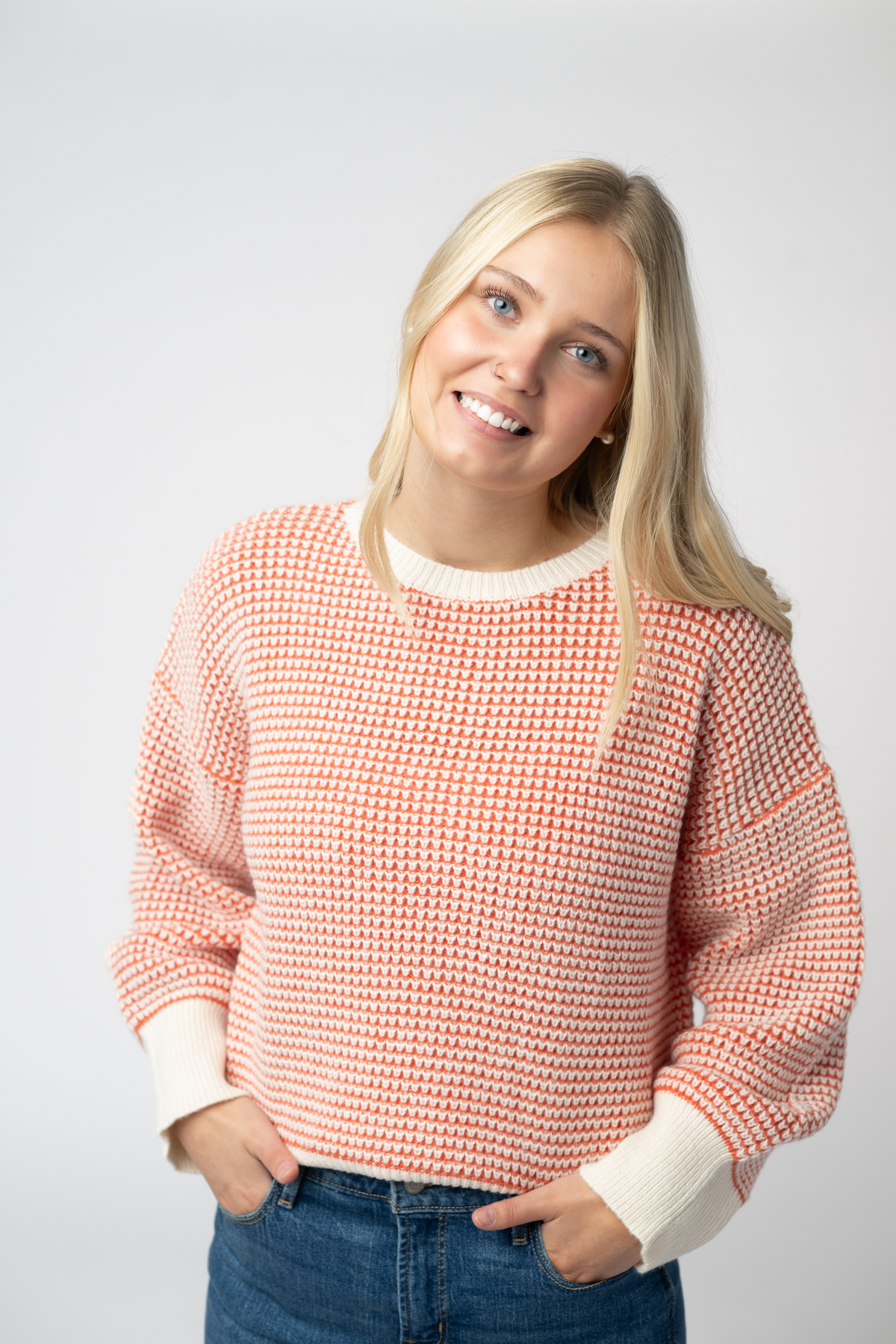 Charlotte Sweater - Orange and Ivory-Sweater-Villari Chic, women's online fashion boutique in Severna, Maryland