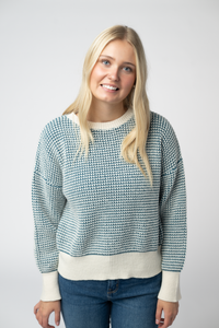 Charlotte Sweater - Teal and Ivory-Sweater-Villari Chic, women's online fashion boutique in Severna, Maryland