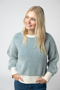 Charlotte Sweater - Teal and Ivory-Sweater-Villari Chic, women's online fashion boutique in Severna, Maryland