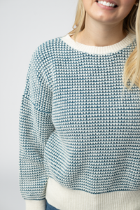 Charlotte Sweater - Teal and Ivory-Sweater-Villari Chic, women's online fashion boutique in Severna, Maryland