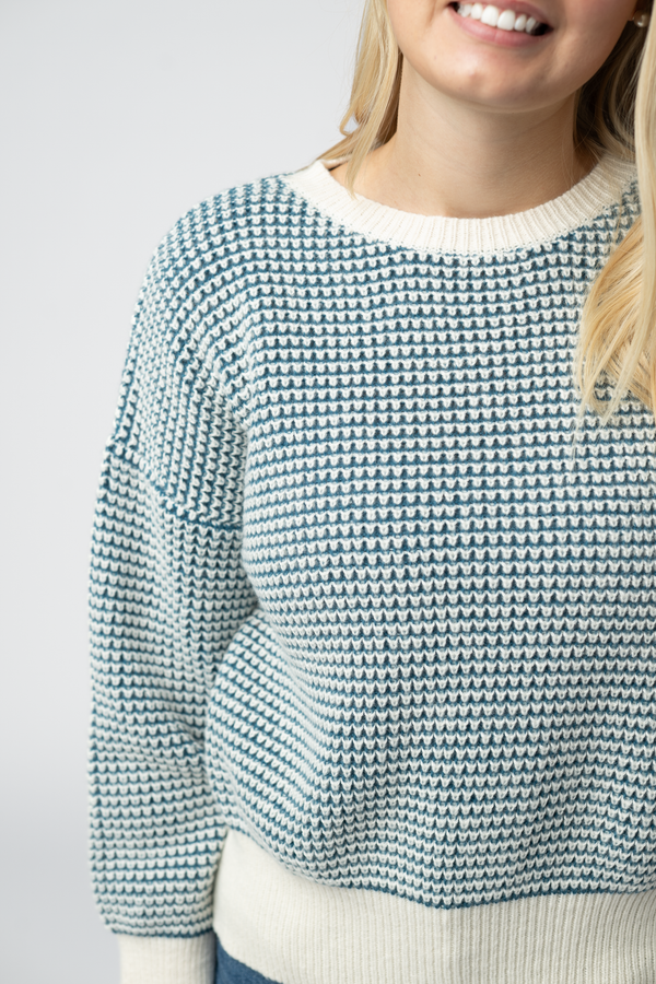 Charlotte Sweater - Teal and Ivory-Sweater-Villari Chic, women's online fashion boutique in Severna, Maryland