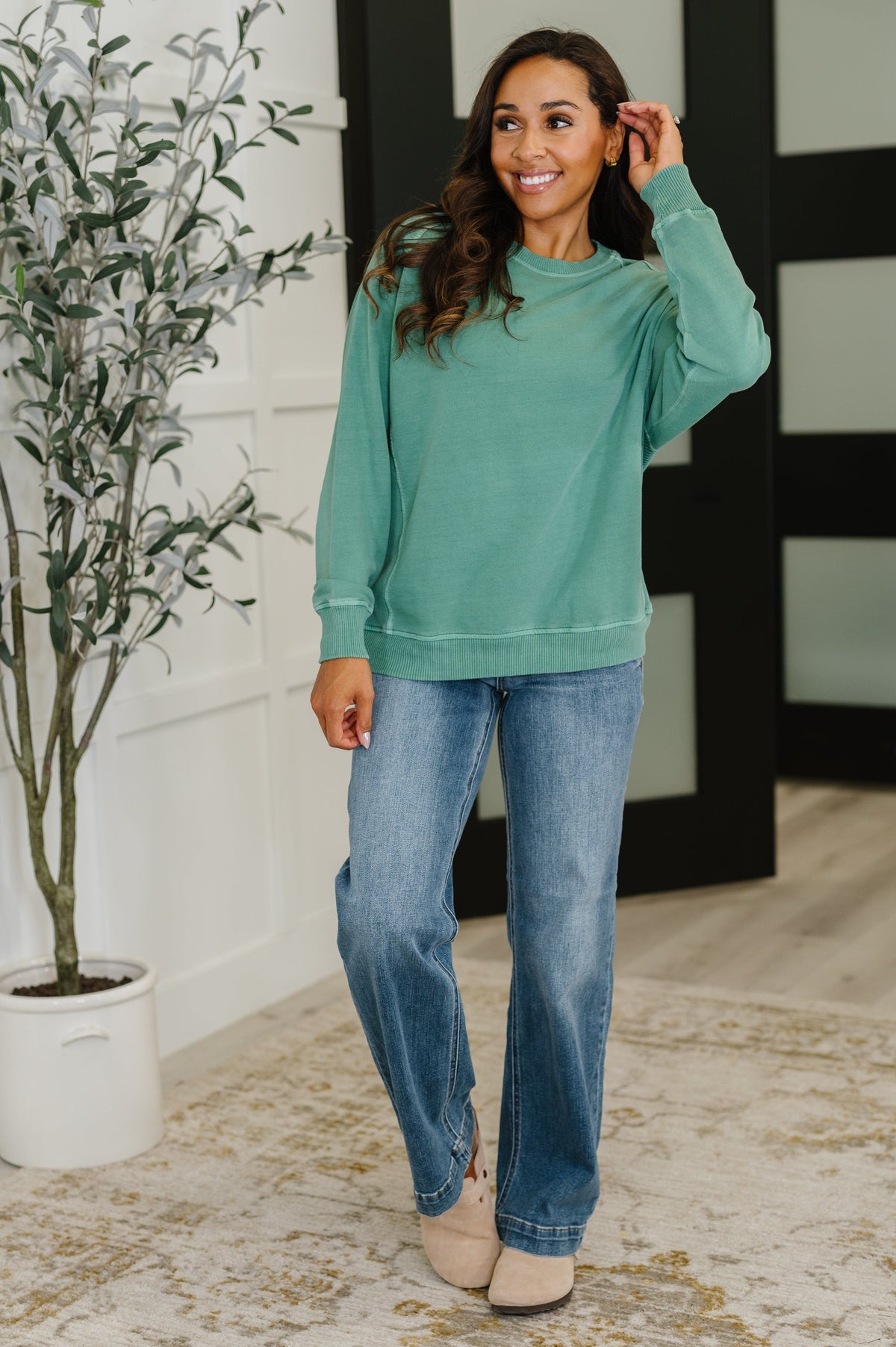 Daily Ease Mineral Wash Pullover in Dark Green-Womens-Villari Chic, women's online fashion boutique in Severna, Maryland