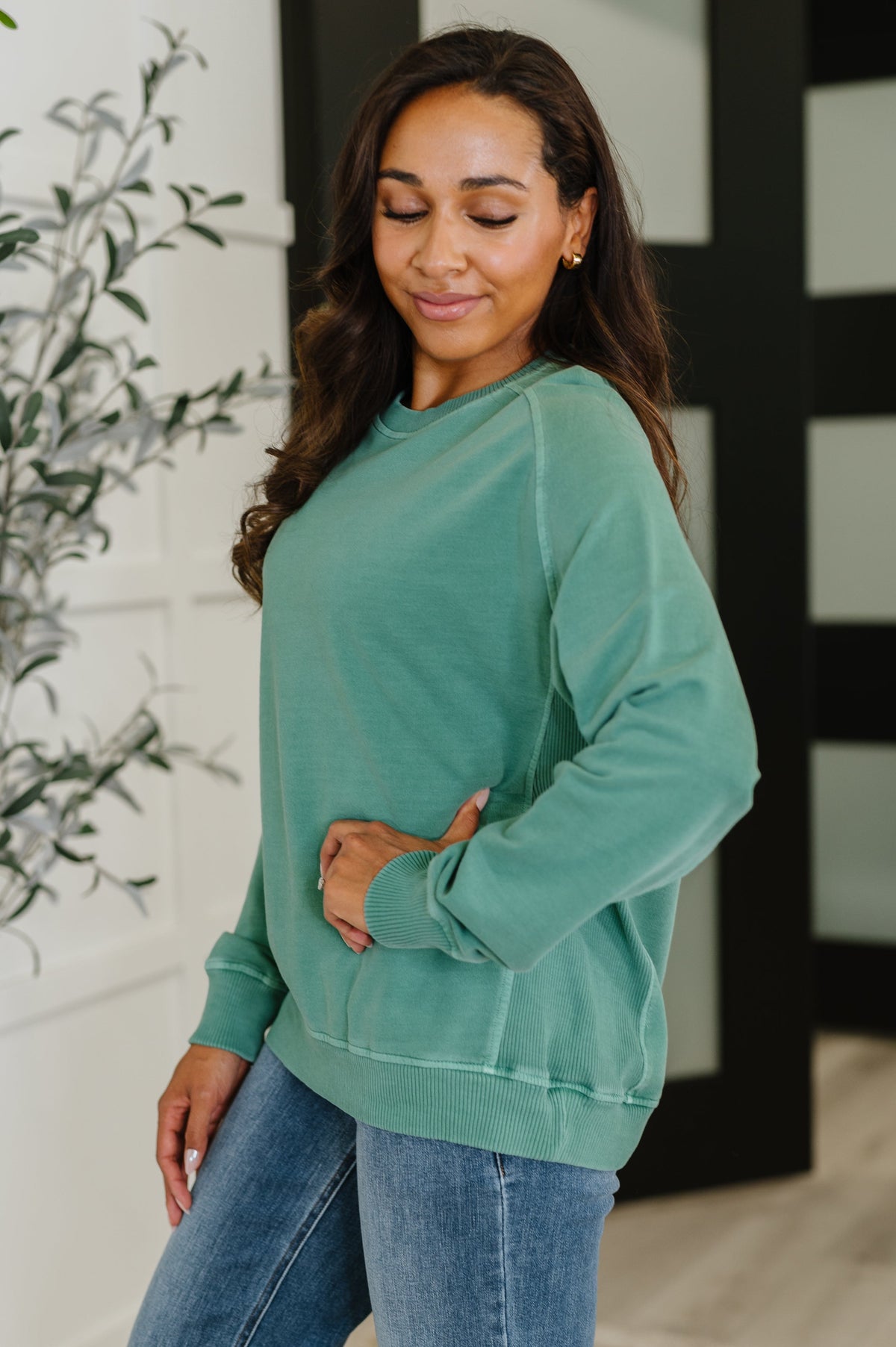 Daily Ease Mineral Wash Pullover in Dark Green-Womens-Villari Chic, women's online fashion boutique in Severna, Maryland
