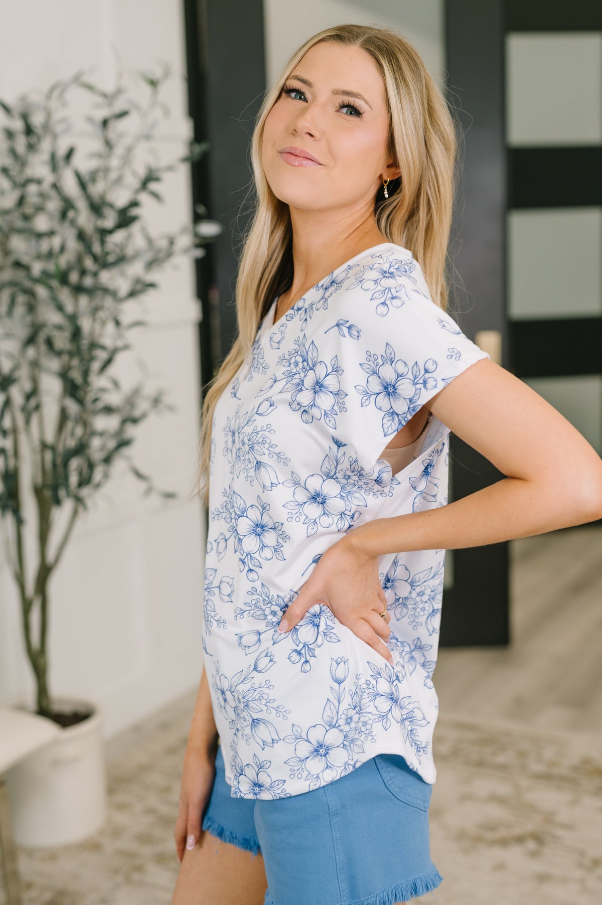 Down Right Delicate V-Neck Floral Top-Womens-Villari Chic, women's online fashion boutique in Severna, Maryland