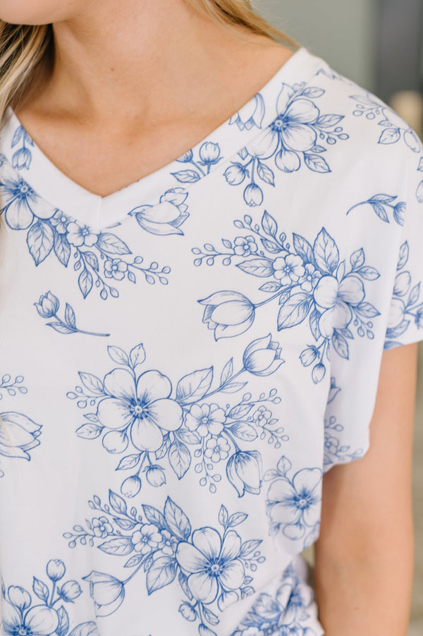 Down Right Delicate V-Neck Floral Top-Womens-Villari Chic, women's online fashion boutique in Severna, Maryland