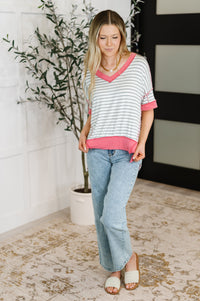 Dressed to Chill V-Neck Top in Heather/Grey/Ivory/Pink-Womens-Villari Chic, women's online fashion boutique in Severna, Maryland