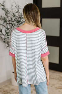 Dressed to Chill V-Neck Top in Heather/Grey/Ivory/Pink-Womens-Villari Chic, women's online fashion boutique in Severna, Maryland
