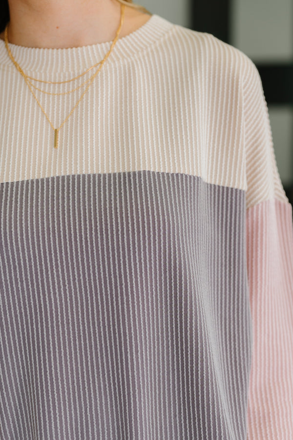 Dual Tones Cable Ribbed Knit Sweater-Womens-Villari Chic, women's online fashion boutique in Severna, Maryland