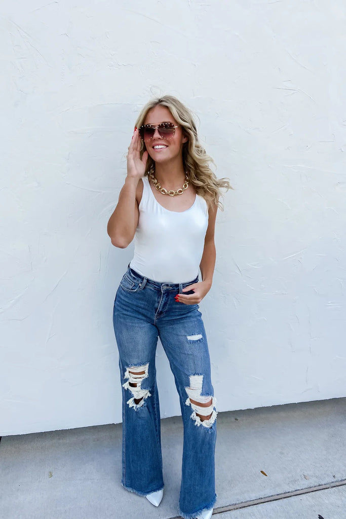 PREORDER: Blakeley Distressed Wide Leg Jeans-Villari Chic, women's online fashion boutique in Severna, Maryland