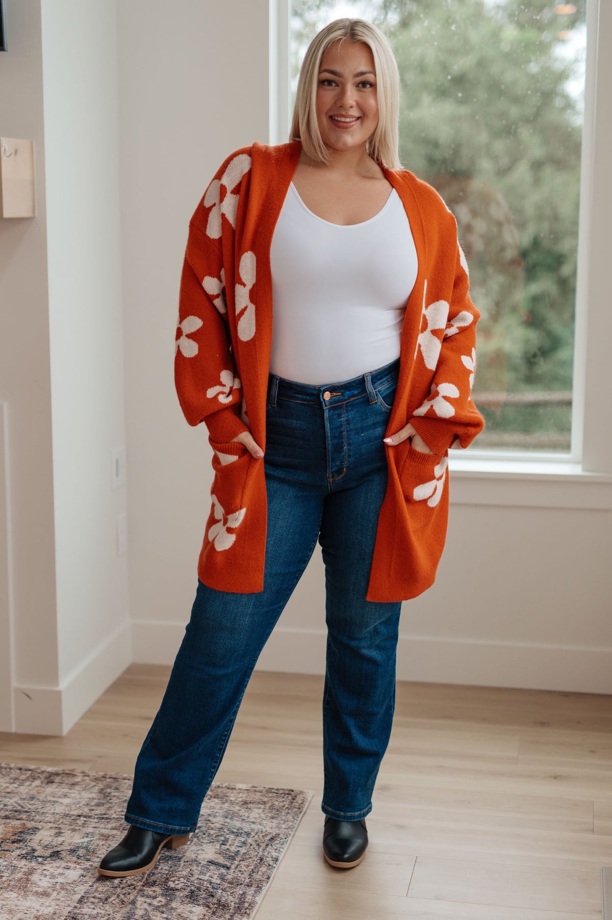 Enough Anyways Floral Cardigan in Burnt Orange-Layers-Villari Chic, women's online fashion boutique in Severna, Maryland