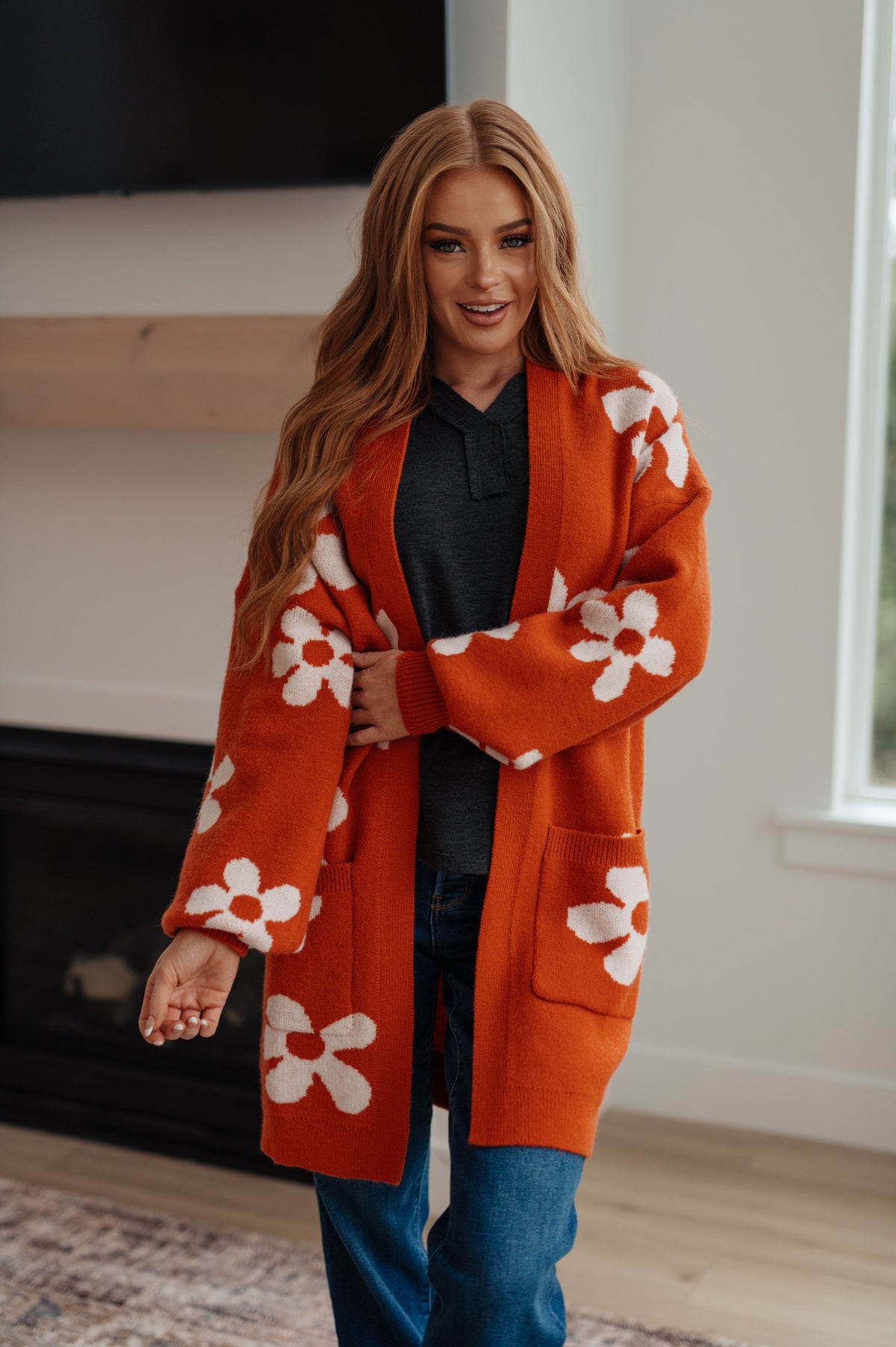 Enough Anyways Floral Cardigan in Burnt Orange-Layers-Villari Chic, women's online fashion boutique in Severna, Maryland