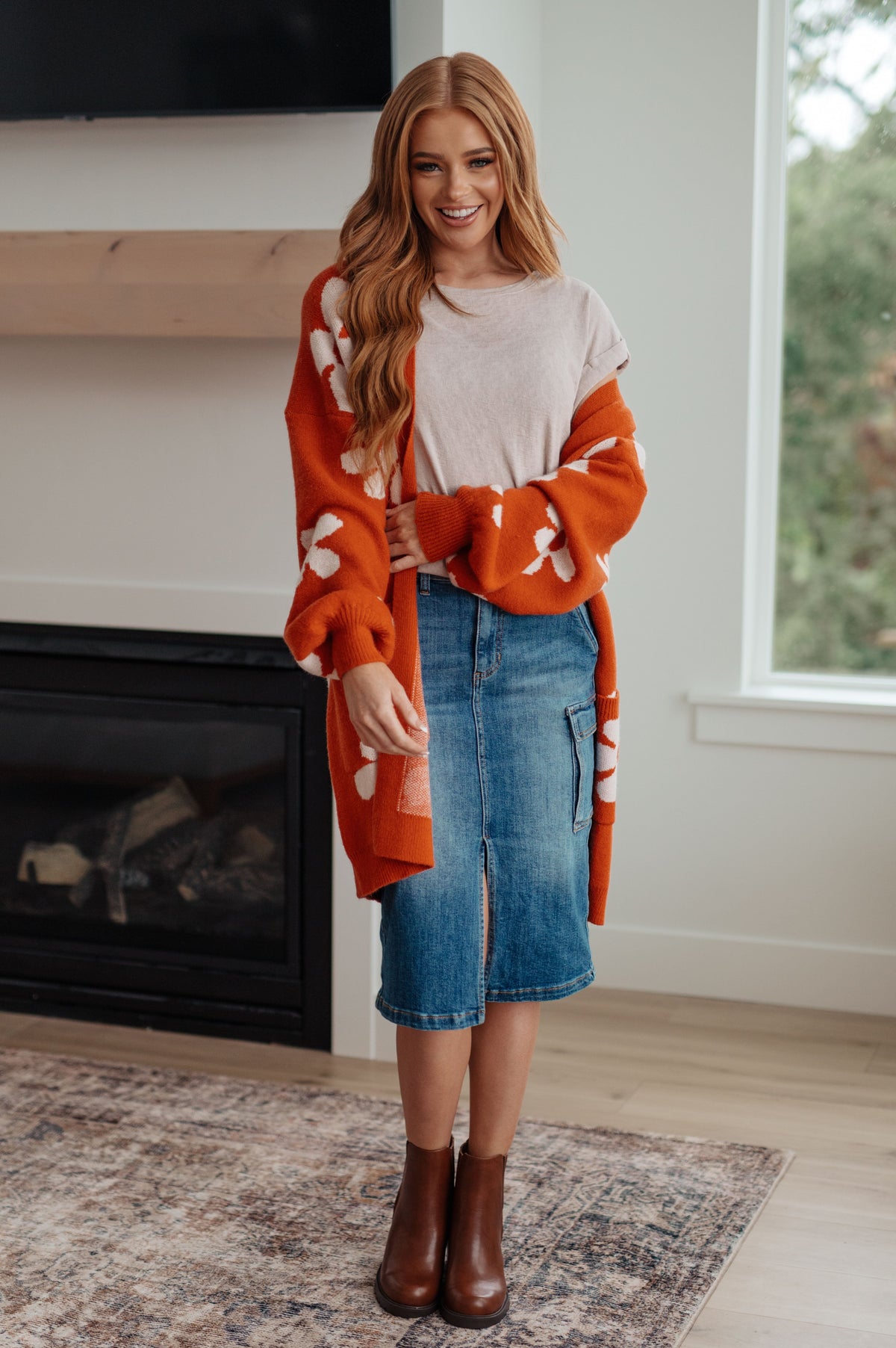 Enough Anyways Floral Cardigan in Burnt Orange-Layers-Villari Chic, women's online fashion boutique in Severna, Maryland