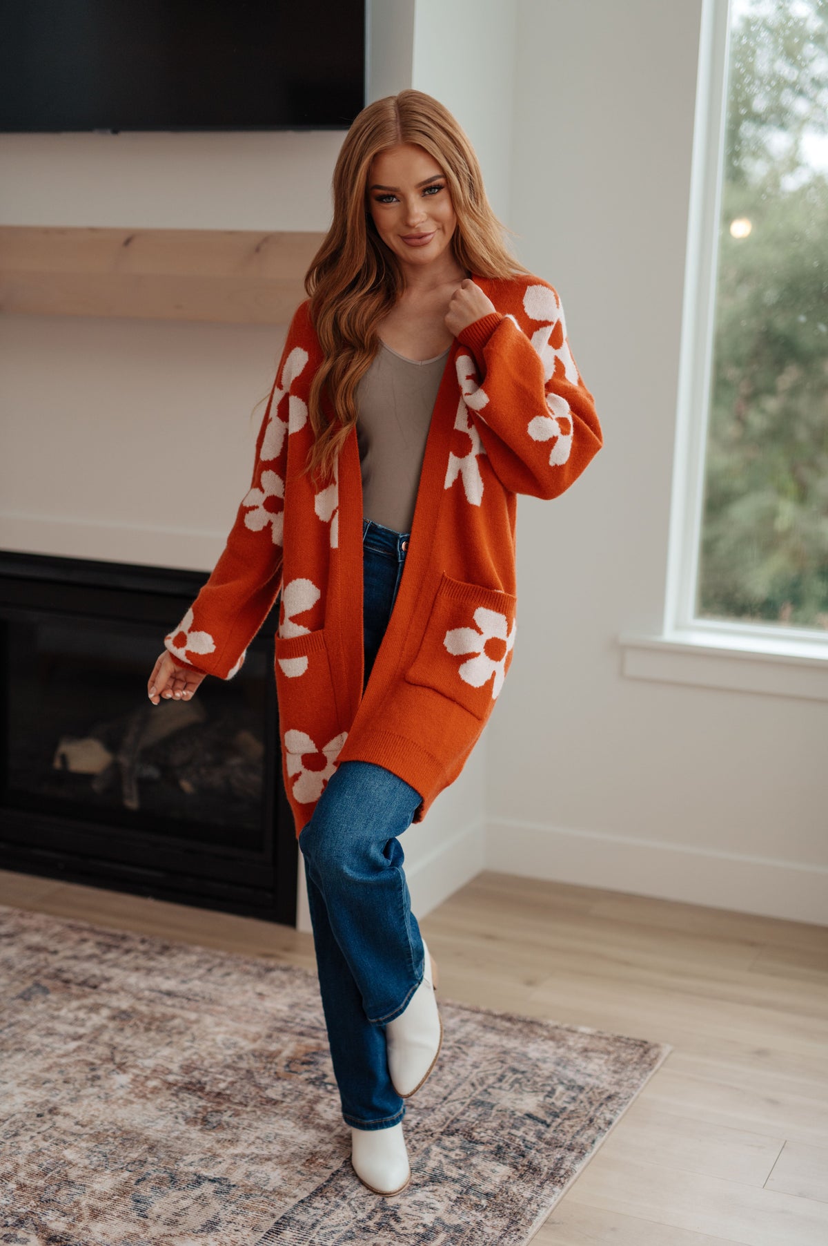 Enough Anyways Floral Cardigan in Burnt Orange-Layers-Villari Chic, women's online fashion boutique in Severna, Maryland