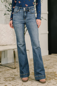 Judy Blue High Waist Flare Tummy Control Double Button WB-Womens-Villari Chic, women's online fashion boutique in Severna, Maryland