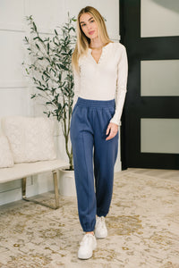 Every Second, Every Hour Jogger Bottoms in Blue Indigo-Womens-Villari Chic, women's online fashion boutique in Severna, Maryland