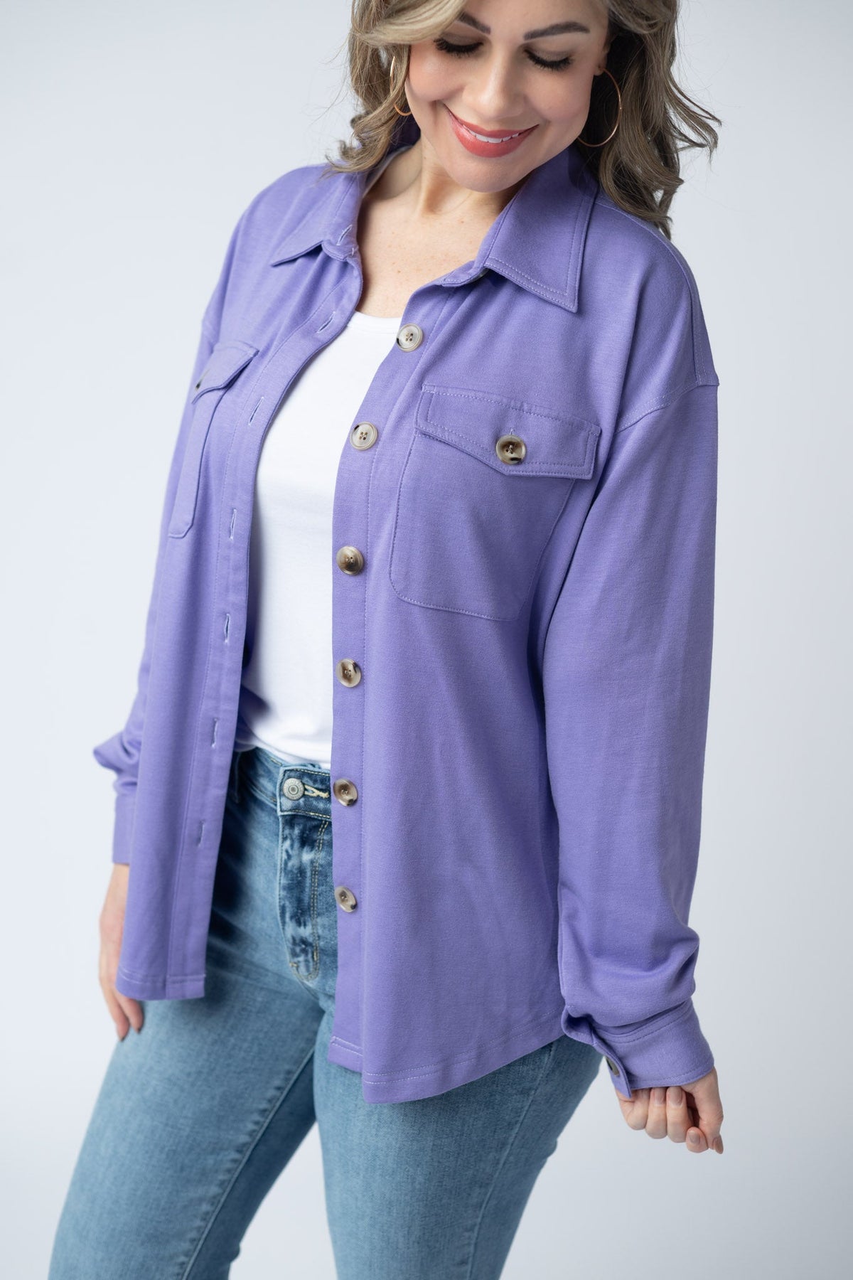Brenna Button Down Top - Purple-clothing-Villari Chic, women's online fashion boutique in Severna, Maryland