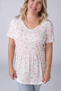 Sarah Ruffle Short Sleeve - Pretty in Pink Floral-Tops-Villari Chic, women's online fashion boutique in Severna, Maryland