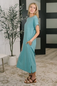 Fix You Right Up Short Sleeve Midi Dress in Dusty Teal-Womens-Villari Chic, women's online fashion boutique in Severna, Maryland