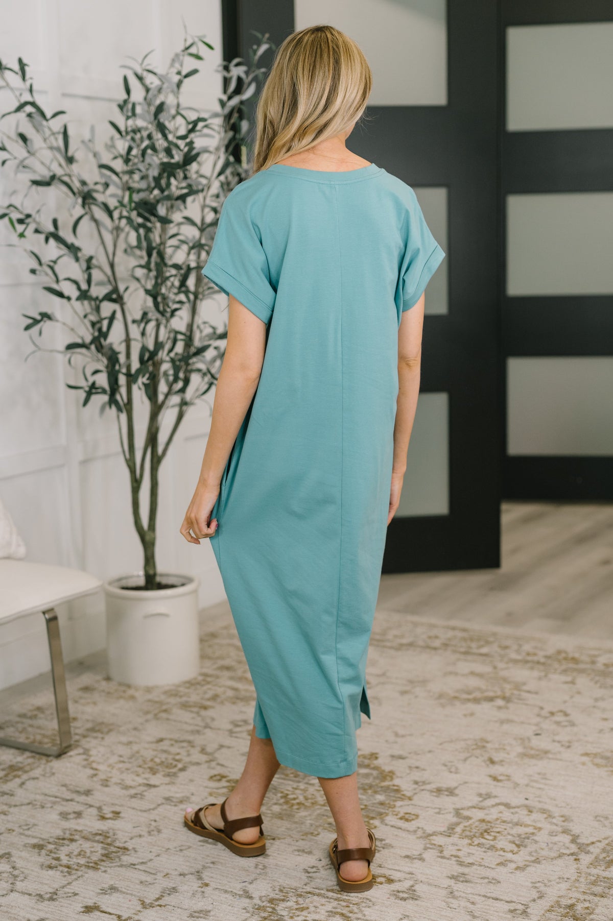 Fix You Right Up Short Sleeve Midi Dress in Dusty Teal-Womens-Villari Chic, women's online fashion boutique in Severna, Maryland