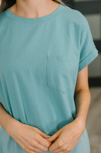 Fix You Right Up Short Sleeve Midi Dress in Dusty Teal-Womens-Villari Chic, women's online fashion boutique in Severna, Maryland