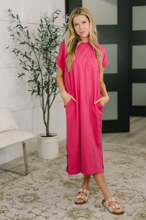 Fix You Right Up Short Sleeve Midi Dress in Hot Pink-Womens-Villari Chic, women's online fashion boutique in Severna, Maryland