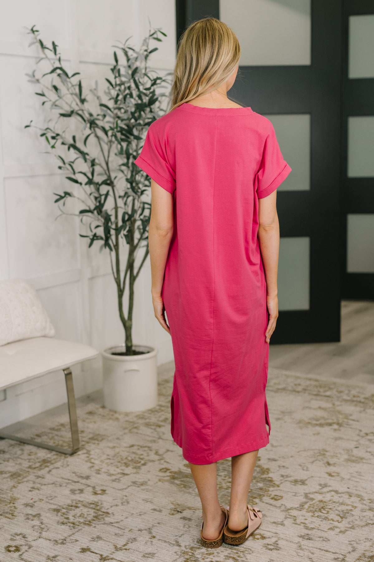 Fix You Right Up Short Sleeve Midi Dress in Hot Pink-Womens-Villari Chic, women's online fashion boutique in Severna, Maryland