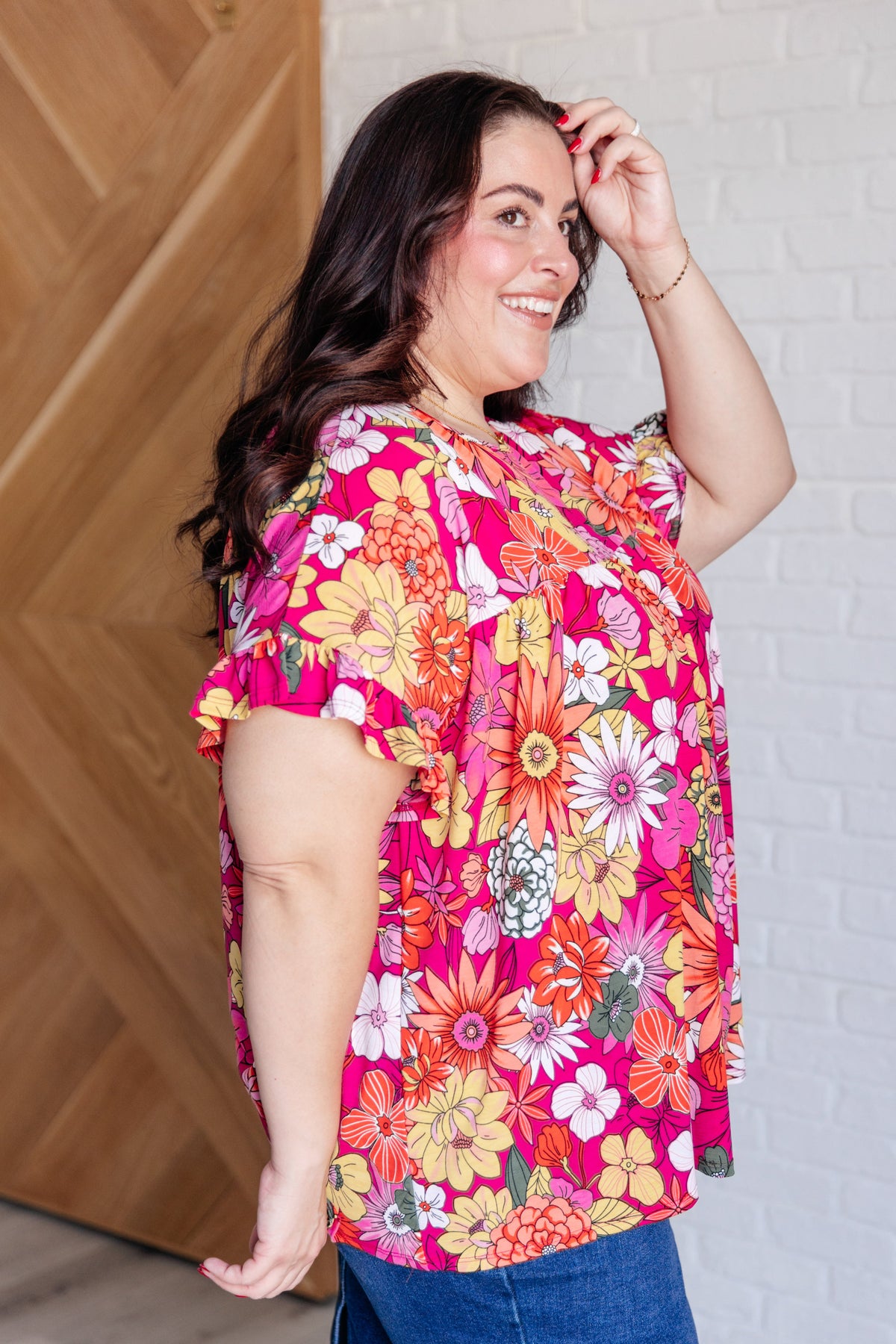 Flit About Floral Top in Pink-Tops-Villari Chic, women's online fashion boutique in Severna, Maryland