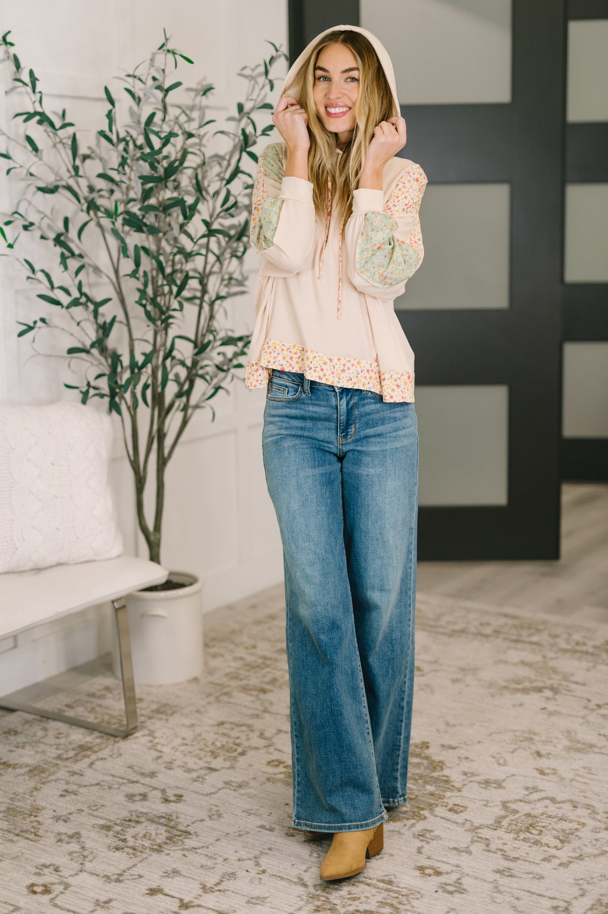 Floral Patchwork Hooded Pullover-Womens-Villari Chic, women's online fashion boutique in Severna, Maryland