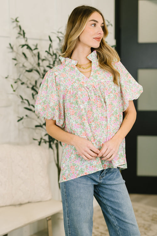 Flower Picking Notch Neck Blouse-Womens-Villari Chic, women's online fashion boutique in Severna, Maryland