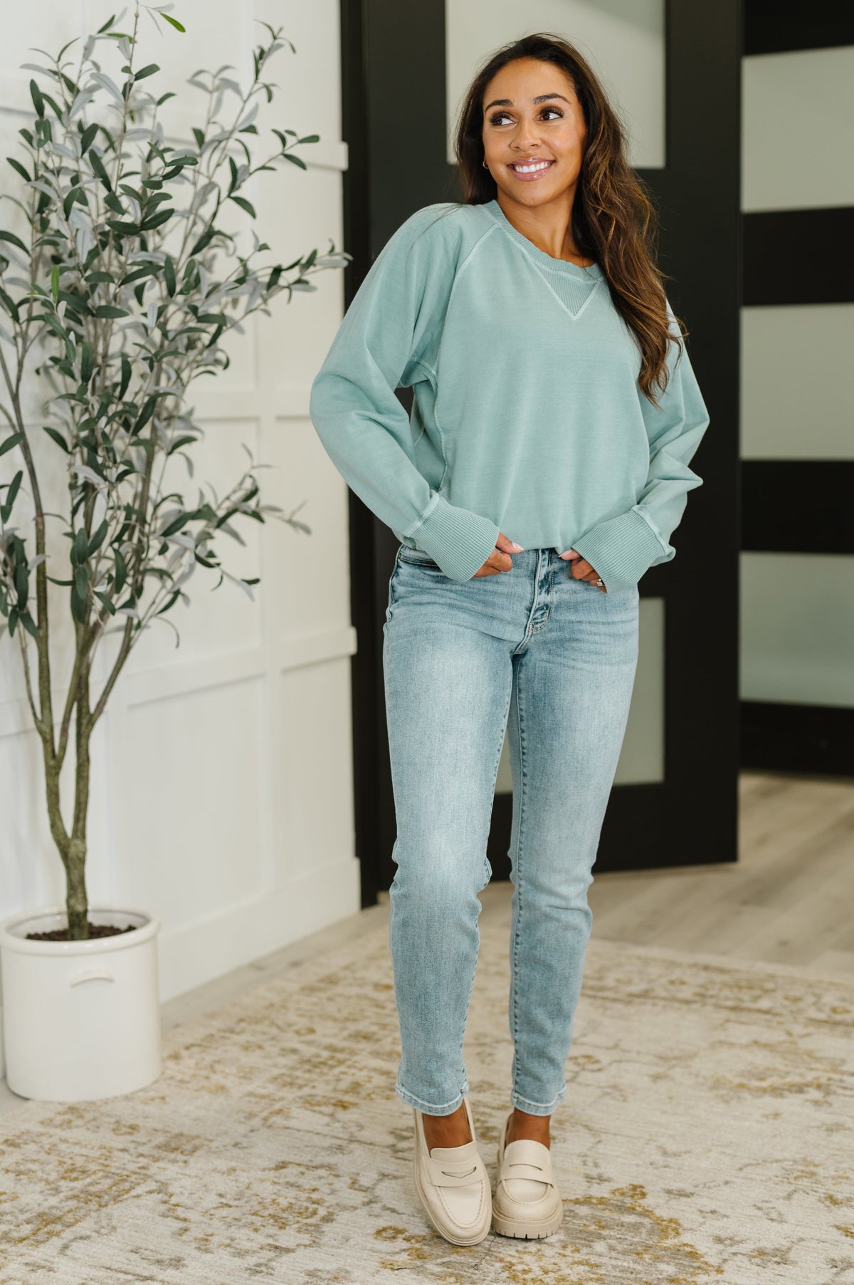 For the Experience Relaxed Pullover in Ash Blue-Womens-Villari Chic, women's online fashion boutique in Severna, Maryland