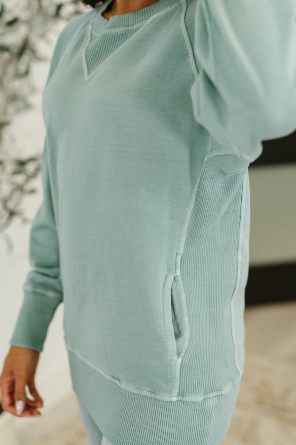For the Experience Relaxed Pullover in Ash Blue-Womens-Villari Chic, women's online fashion boutique in Severna, Maryland