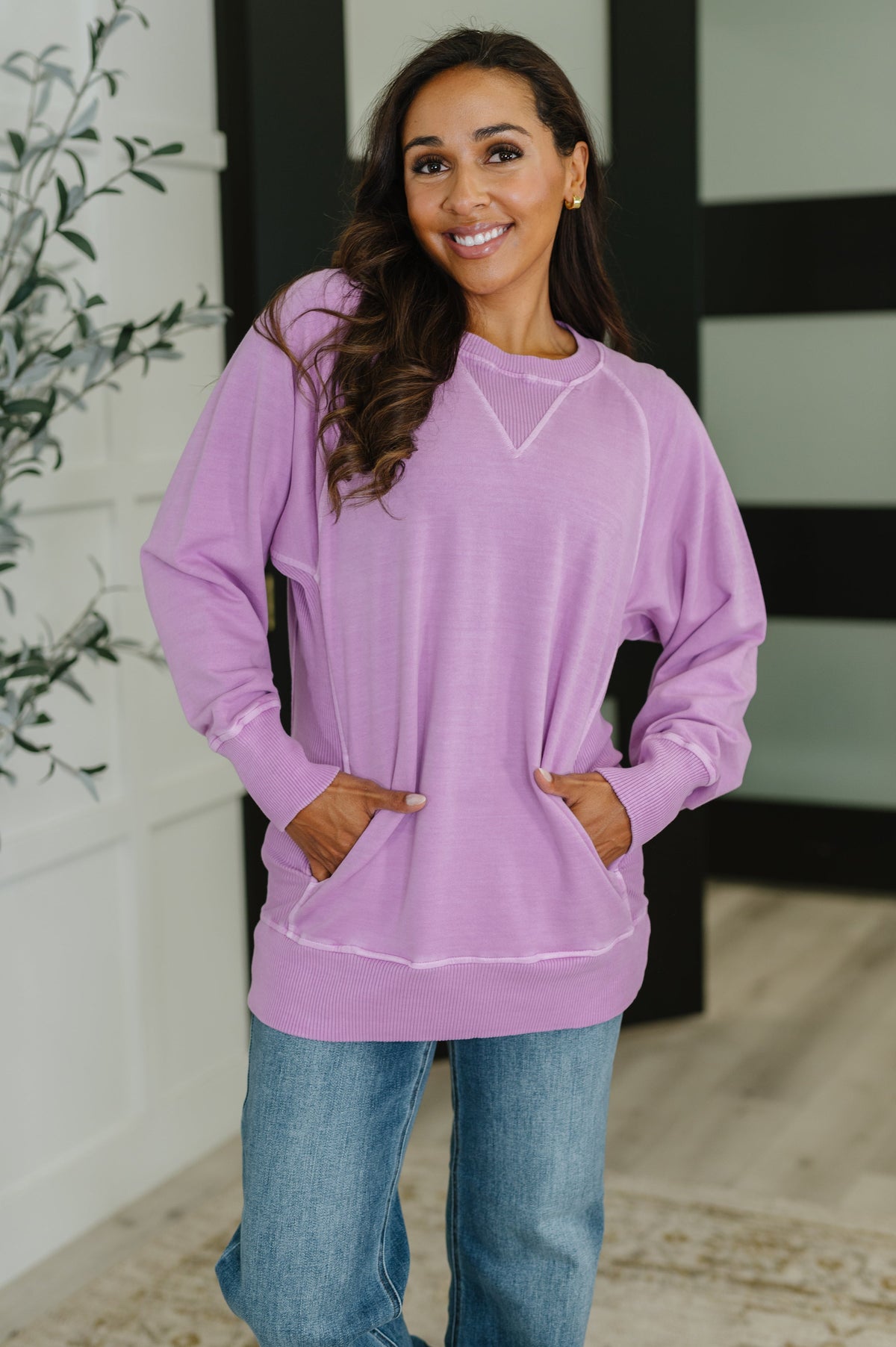 For the Experience Relaxed Pullover in Lavender-Womens-Villari Chic, women's online fashion boutique in Severna, Maryland