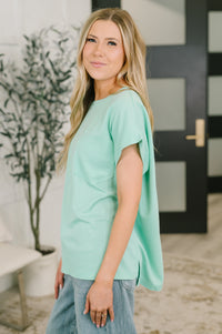 Foundation First Waffle Knit Relaxed Tee in Mint-Womens-Villari Chic, women's online fashion boutique in Severna, Maryland